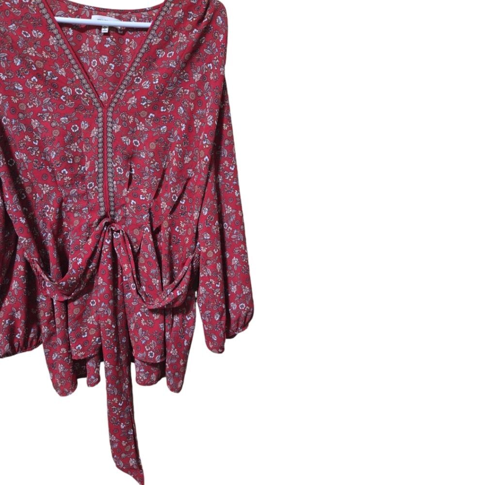 MAX STUDIO Tie Front 3/4 Sleeve Floral Blouse - XL